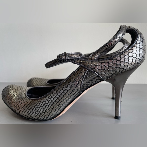 VIA SPIGA METALLIC LEATHER MARY JANE ANKLE STRAP HEELS SILVER, SZ 8.5 - Picture 6 of 14